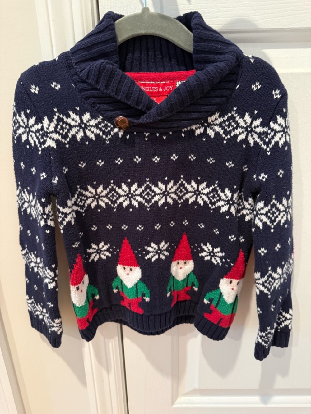 Kids Navy Fair Isle Shawl-Collar Gnome Sweater